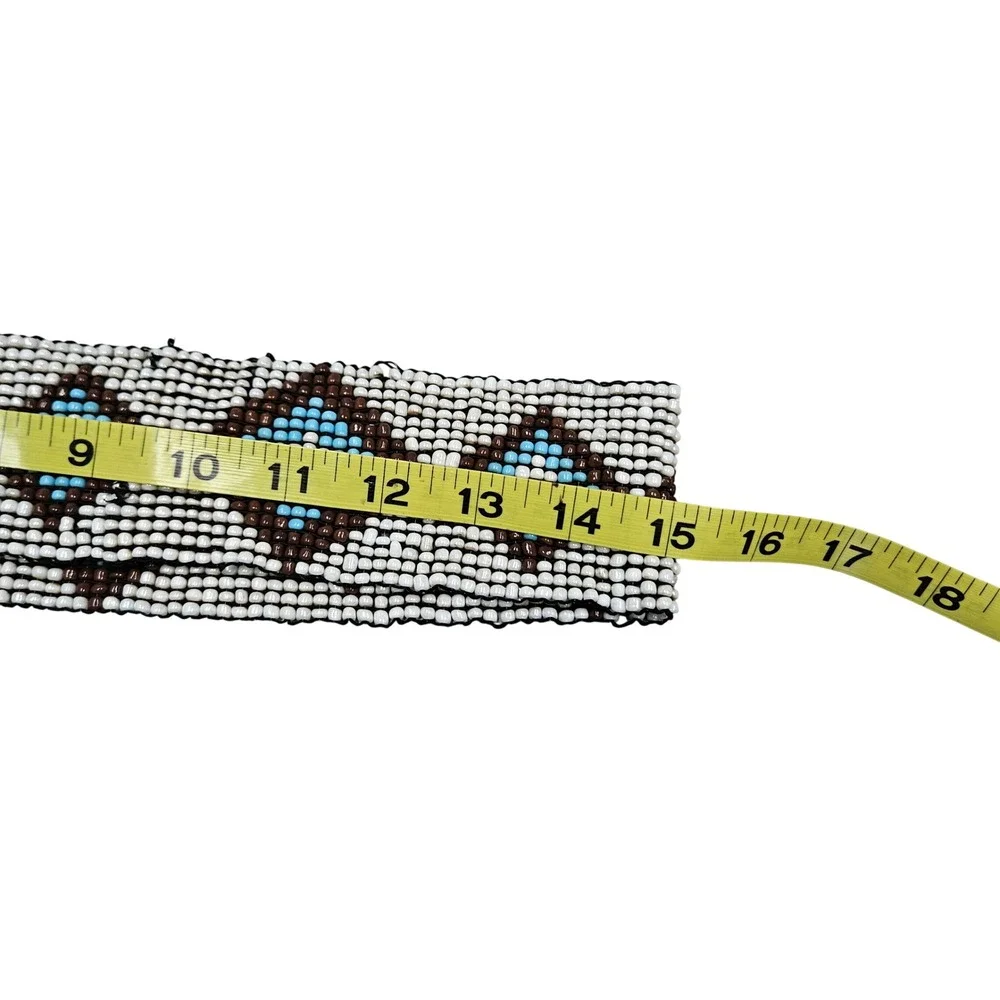 Handmade Beaded Belt White Blue Brown Diamond Boho Southwestern 15